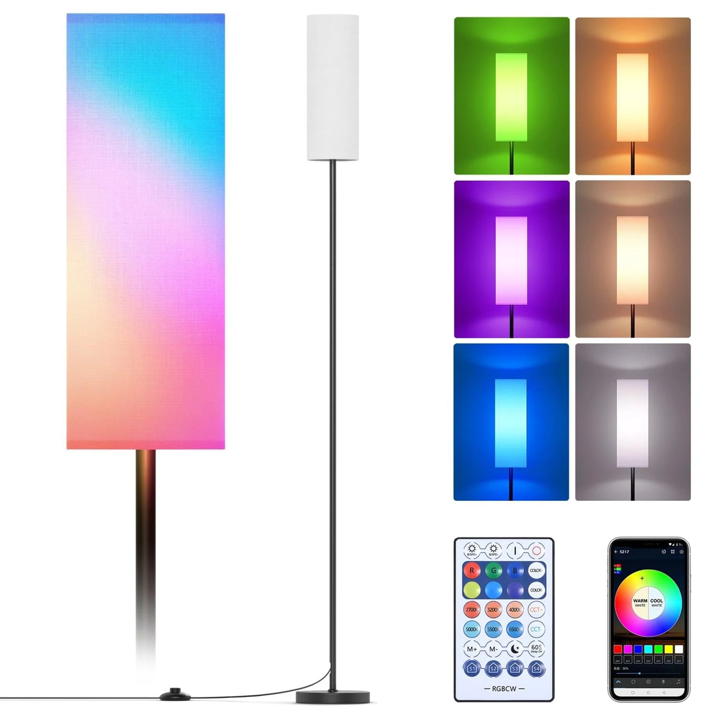 Modern Floor Lamp Standing Tall RGB Foot Switch For Bedroom