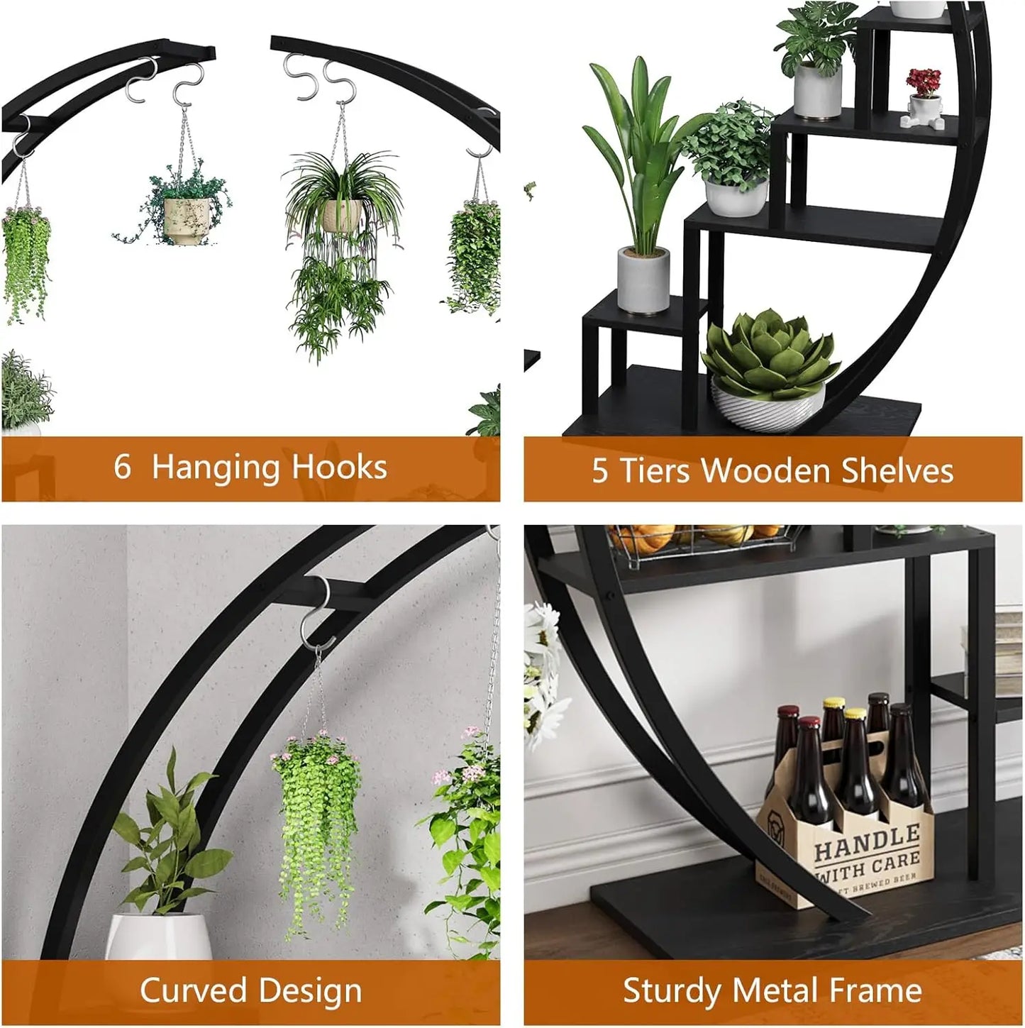 TWISTER.CK 5-Tier Half Moon Metal Plant Stand Indoor Rack