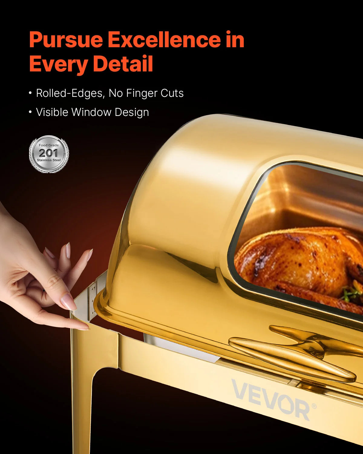 SucceBuy Roll Top Chafing Dish Stainless Steel Buffet Server