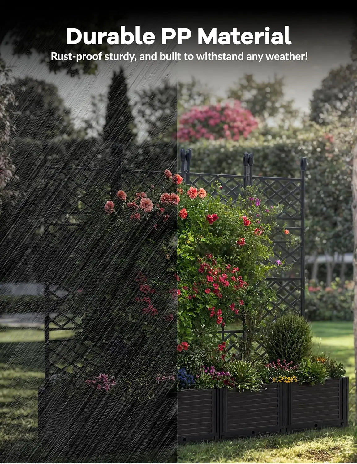 TWISTER.CK Plastic Planter Box With Trellis Raised Garden Bed