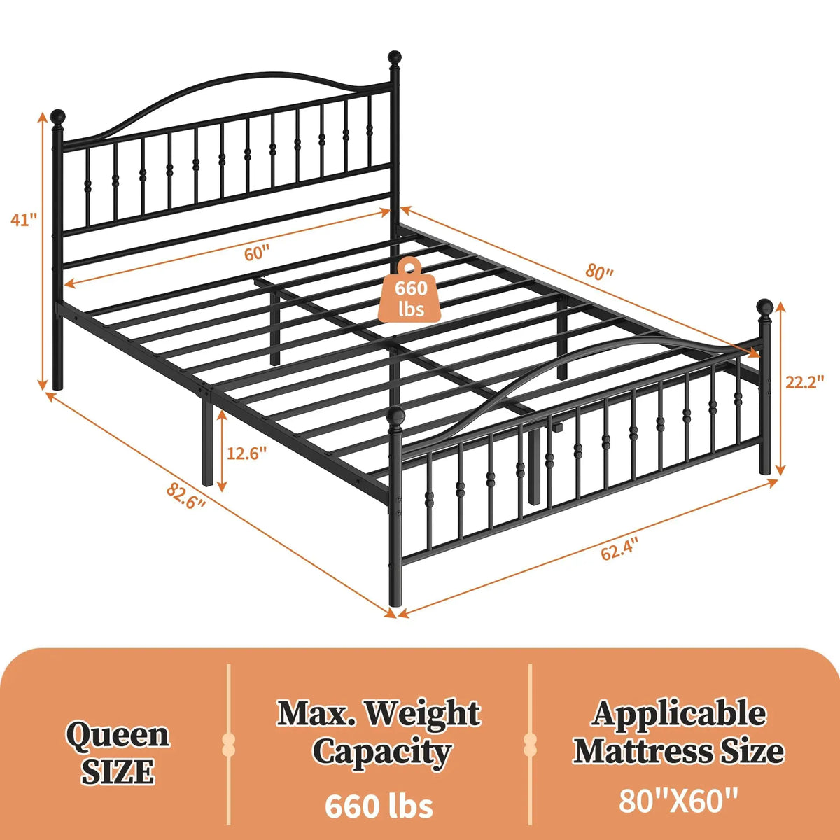HiMISS Victorian Metal Bed Frame With Headboard And Footboard