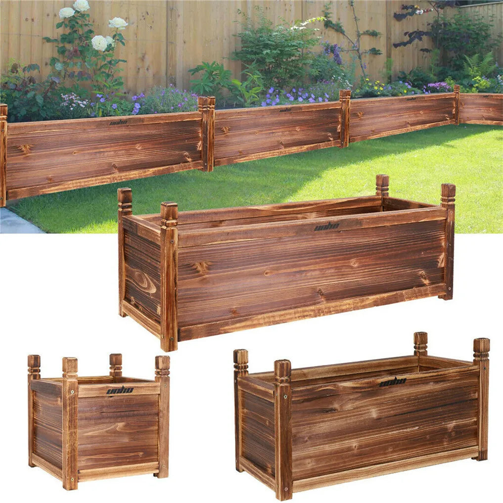 Wooden Raised Flower Bed Planter Box For Vegetables And Herbs