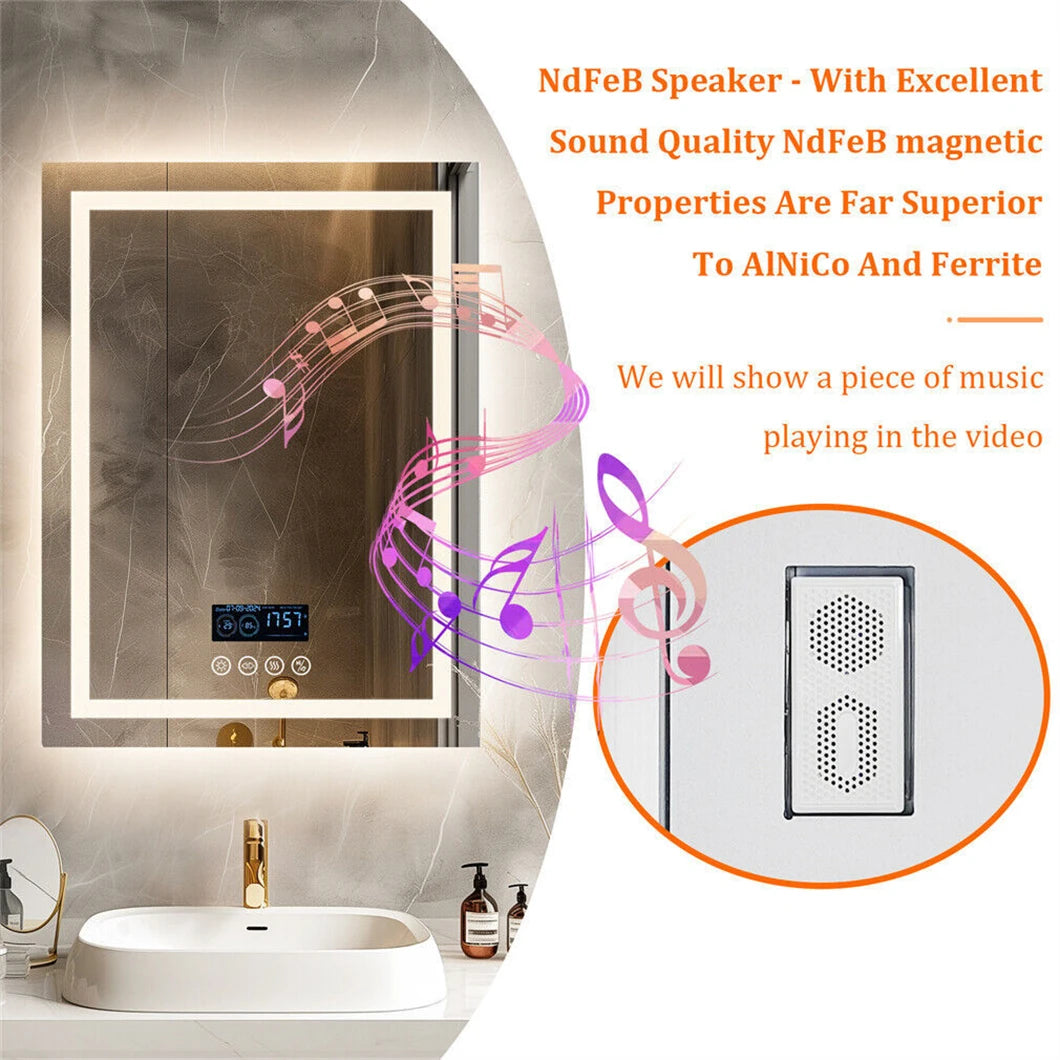 BORWART Smart LED Bathroom Mirror With Bluetooth Speaker Antifog