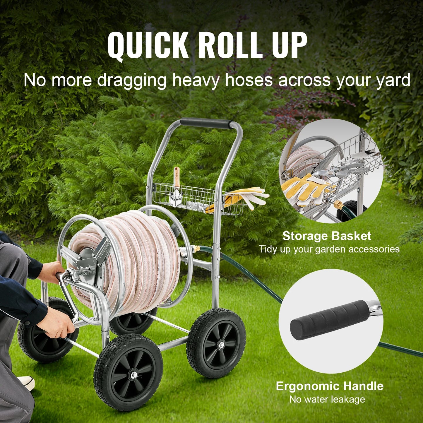 SucceBuy Hose Reel Cart Heavy Duty Garden Hose With Basket
