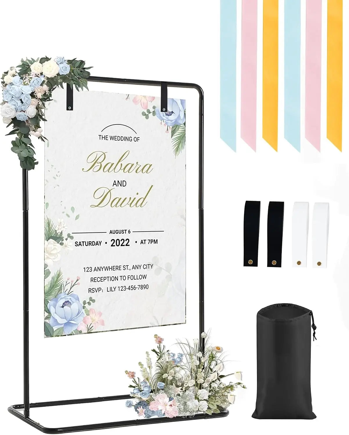 Adjustable Metal Wedding Sign Stand Heavy Duty Leather Straps Holder