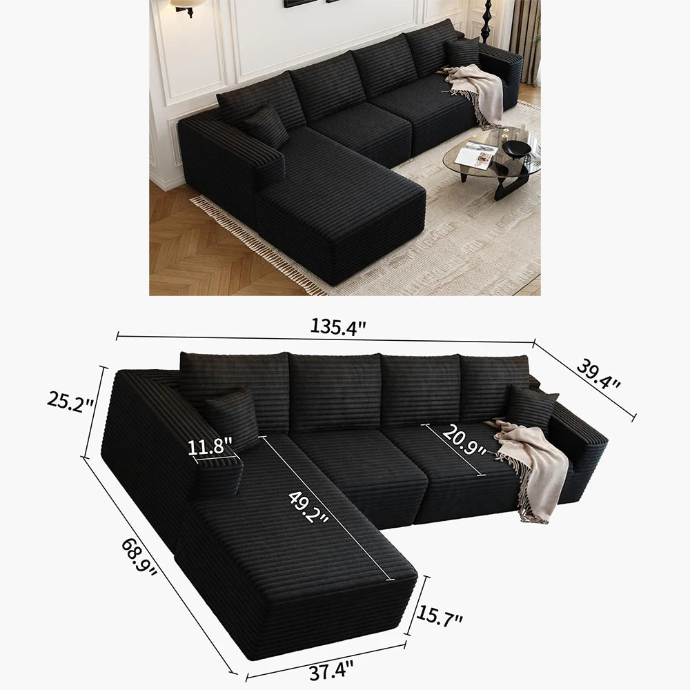 YQXH Cloud Style Sectional Sofa With Corduroy Memory Foam Cushions