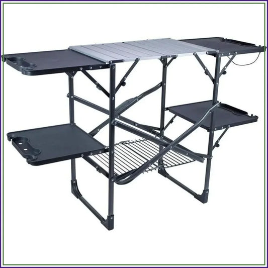 Portable Folding Outdoor Kitchen Table With Heat Resistant Top And Storage