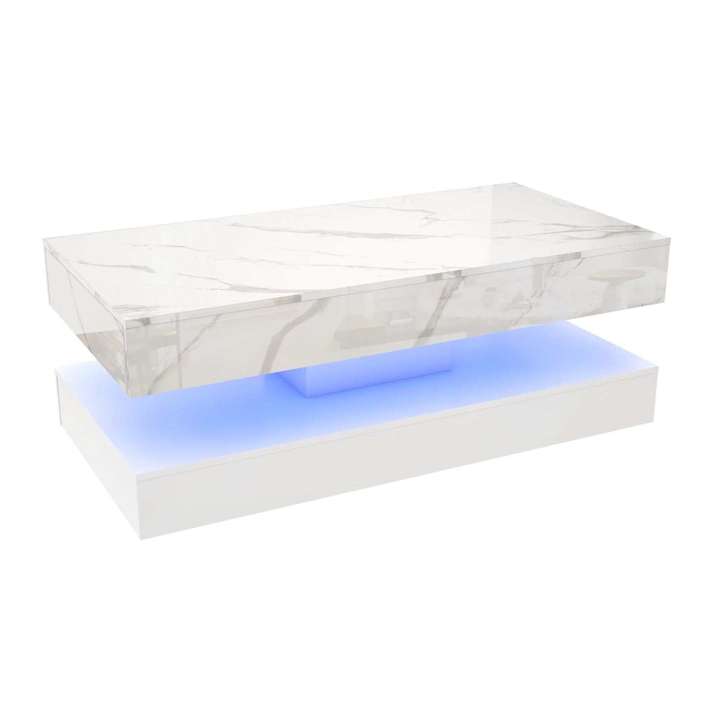 QiaoShiRen Modern LED Coffee Table With Double Layer Storage Drawers
