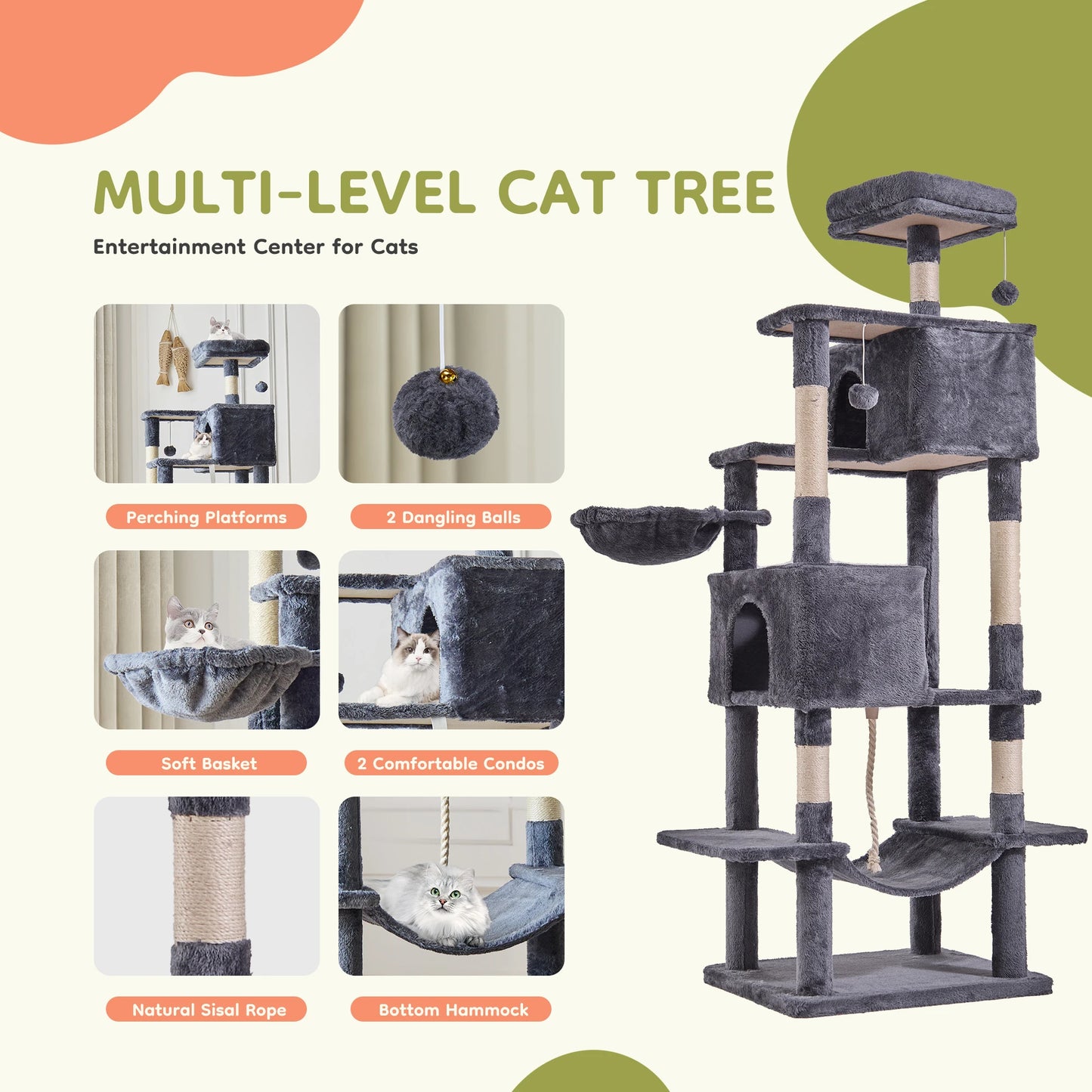 JHK Multi Level Cat Tree With Condo And Scratching Posts