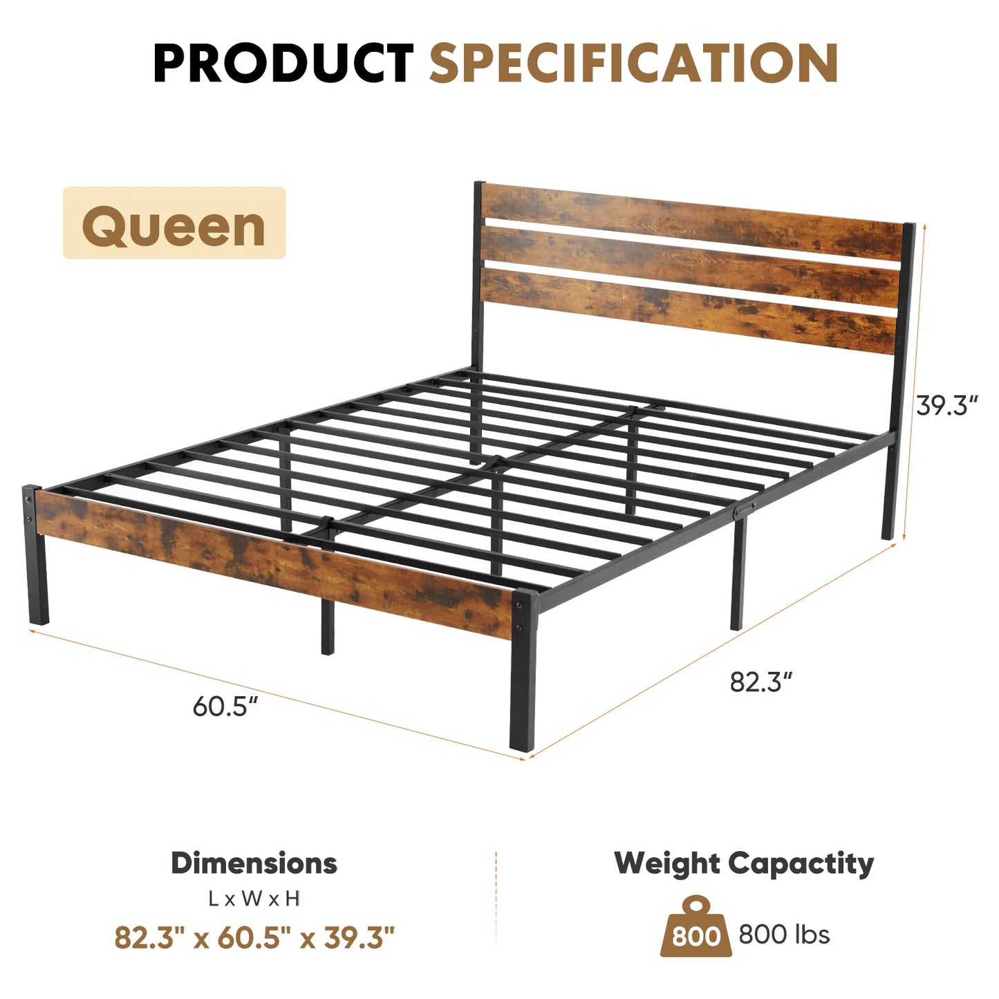 JHK Metal Platform Bed Frame With Headboard And Footboard Slats