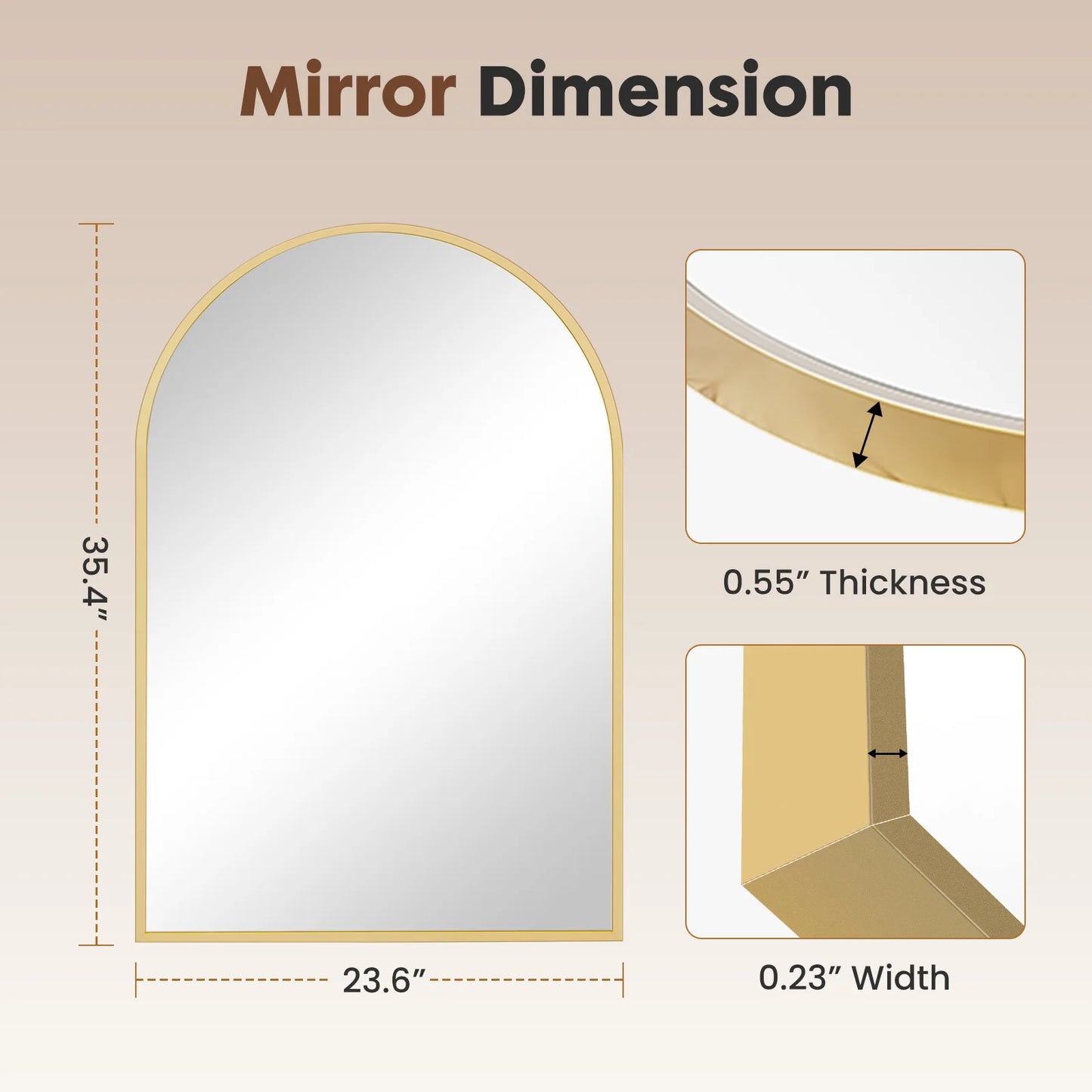 JHK Arched Metal Framed Bathroom Mirror Wall Hanging Decor