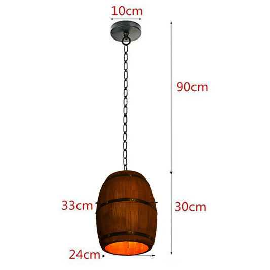 Retro Wood Wine Barrel Pendant Light For Bar Cafe Home