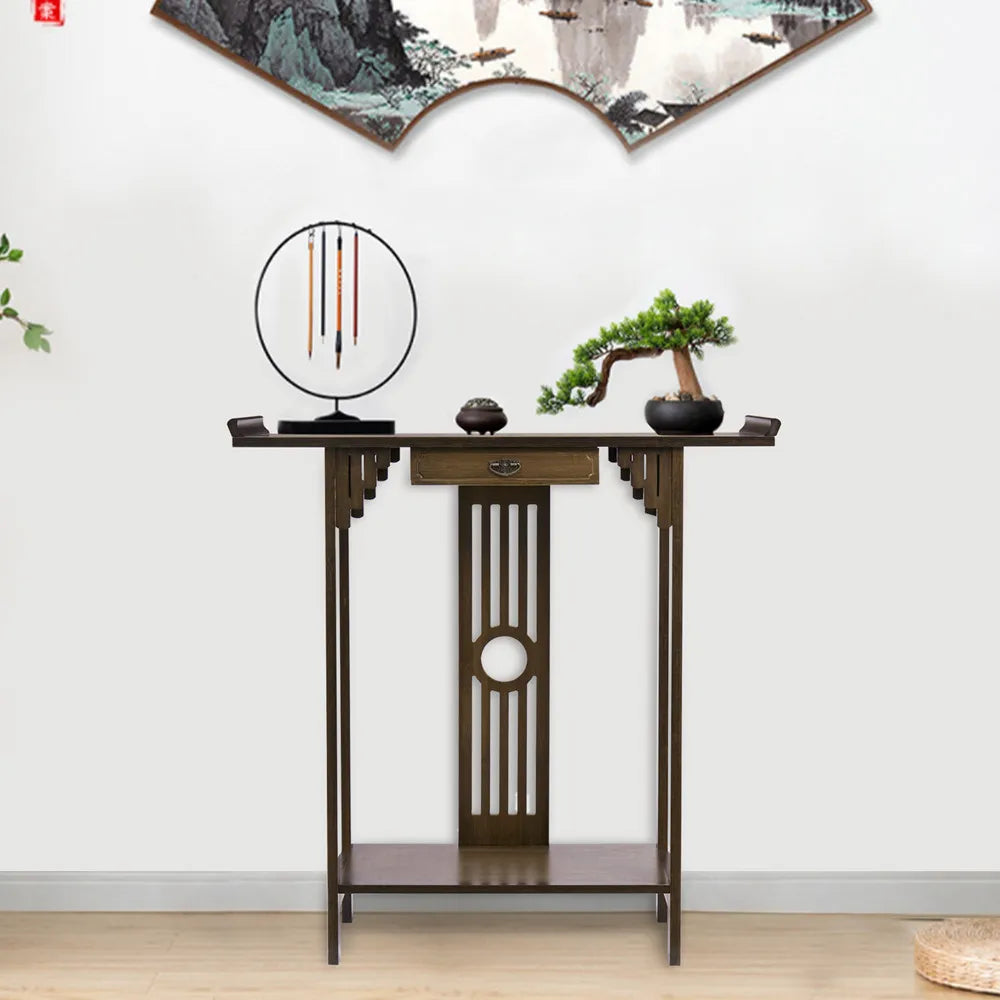 LUVODI Classic Wood Console Table With Drawer And Bottom Shelf