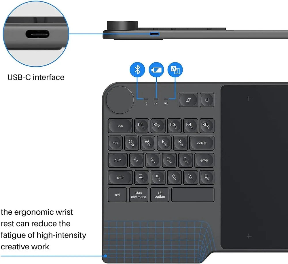 Wireless Drawing Tablet With Keyboard Dial And 5 Custom Keys