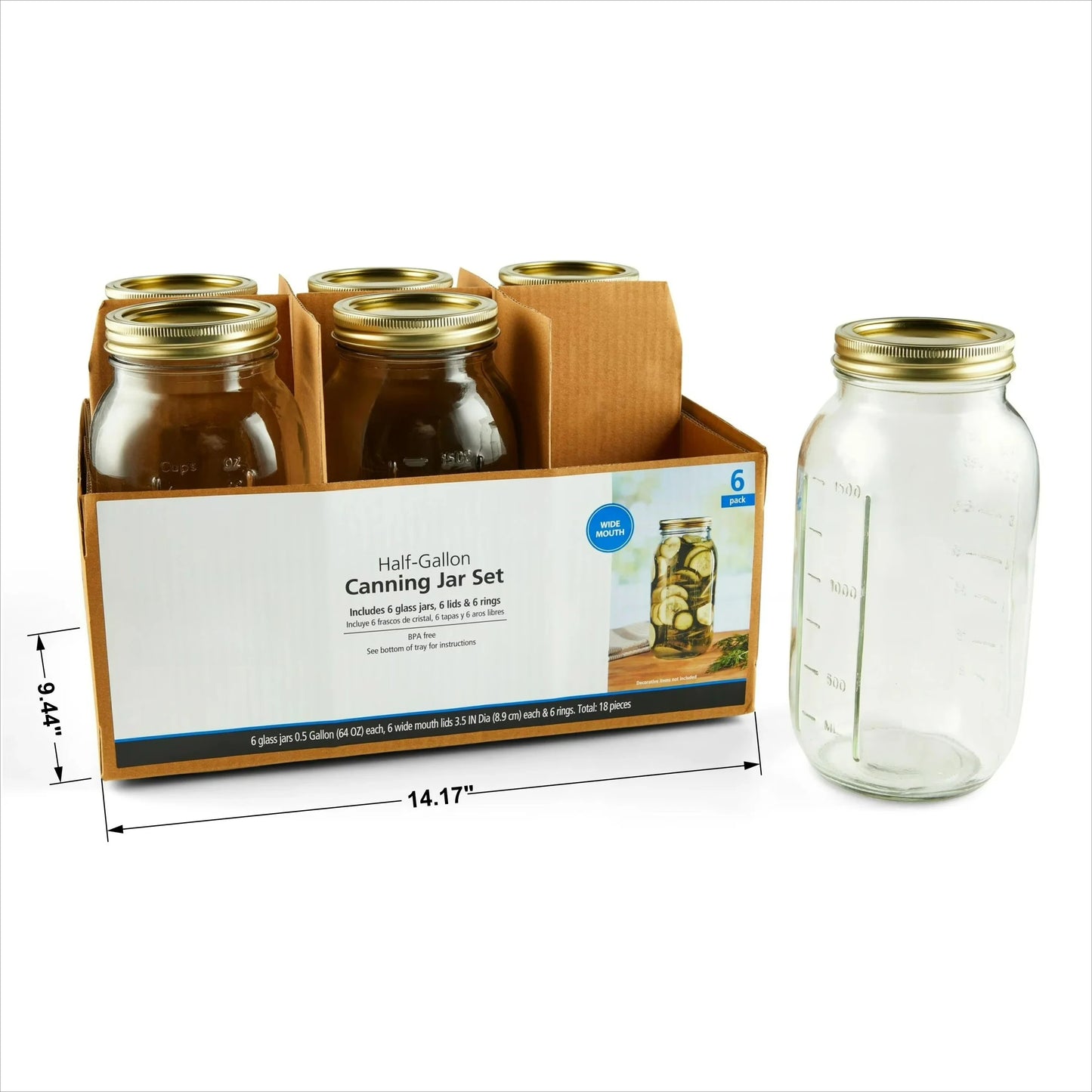 Wide Mouth Mason Jars With Lids And Rings Six Pack