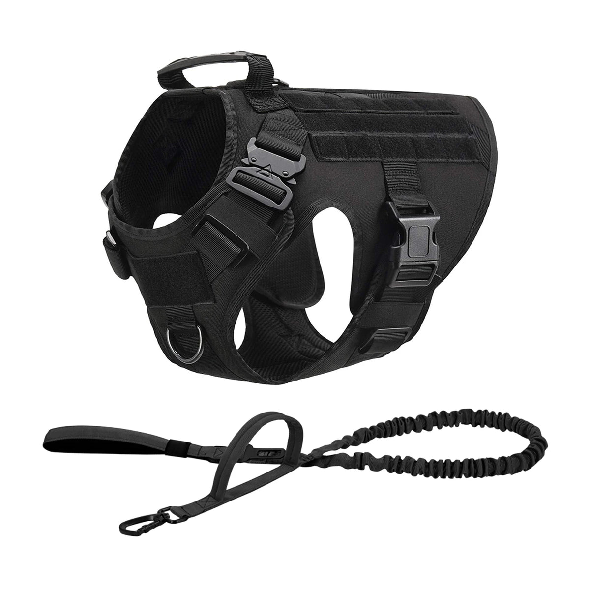 Tactical Nylon Dog Harness Collar With Molle Pouches For Large Pets