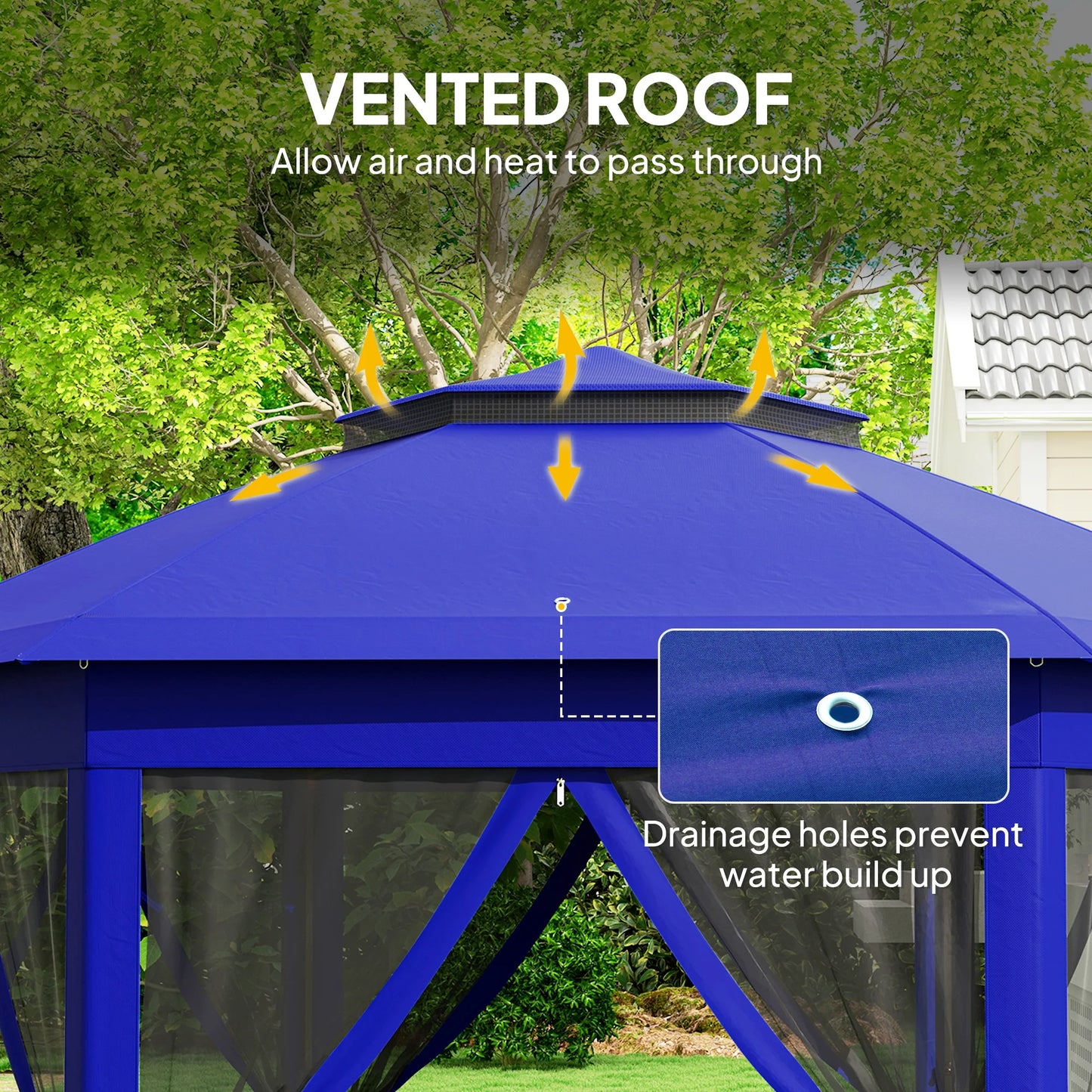 Pop Up Gazebo Hexagonal Canopy Shelter With Zippered Mesh Netting