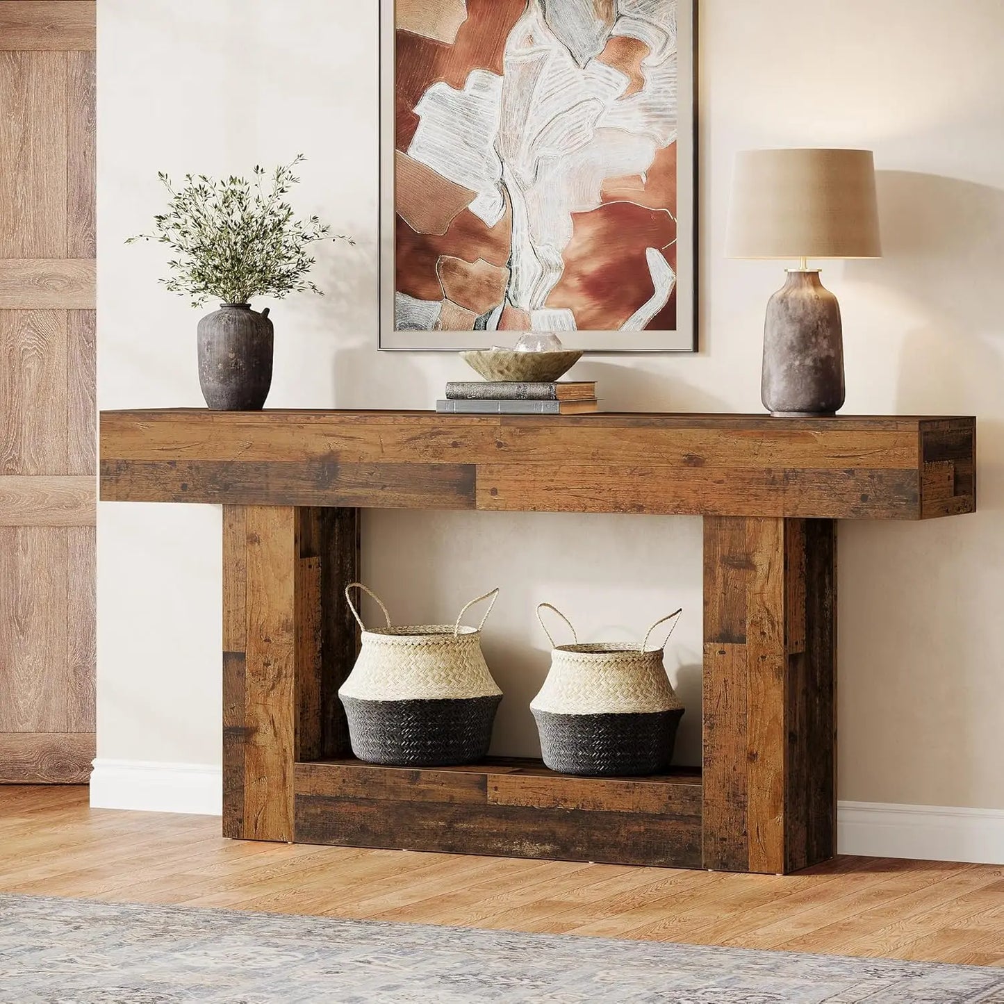 Tribesigns Farmhouse Console Table 2-Tier Entryway With U Shaped Base