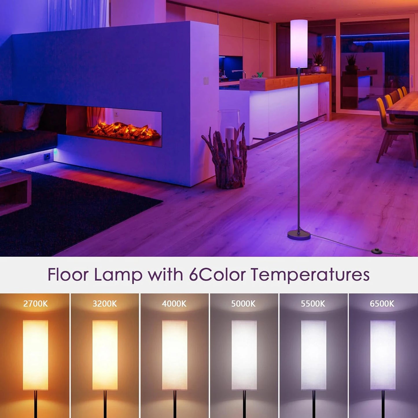 Modern Floor Lamp Standing Tall RGB Foot Switch For Bedroom