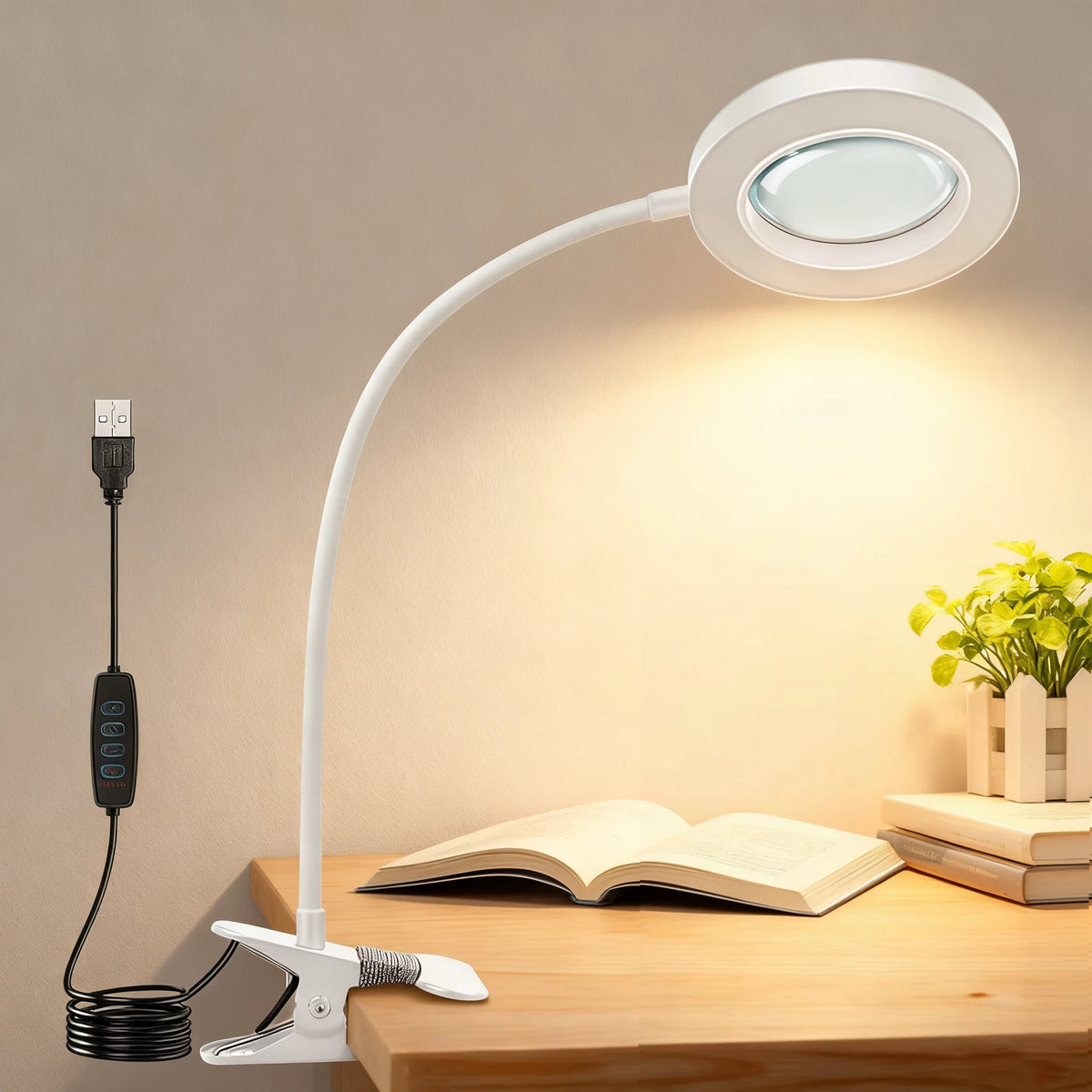 Dumiloo LED Clip On Magnifying Desk Lamp Adjustable Gooseneck