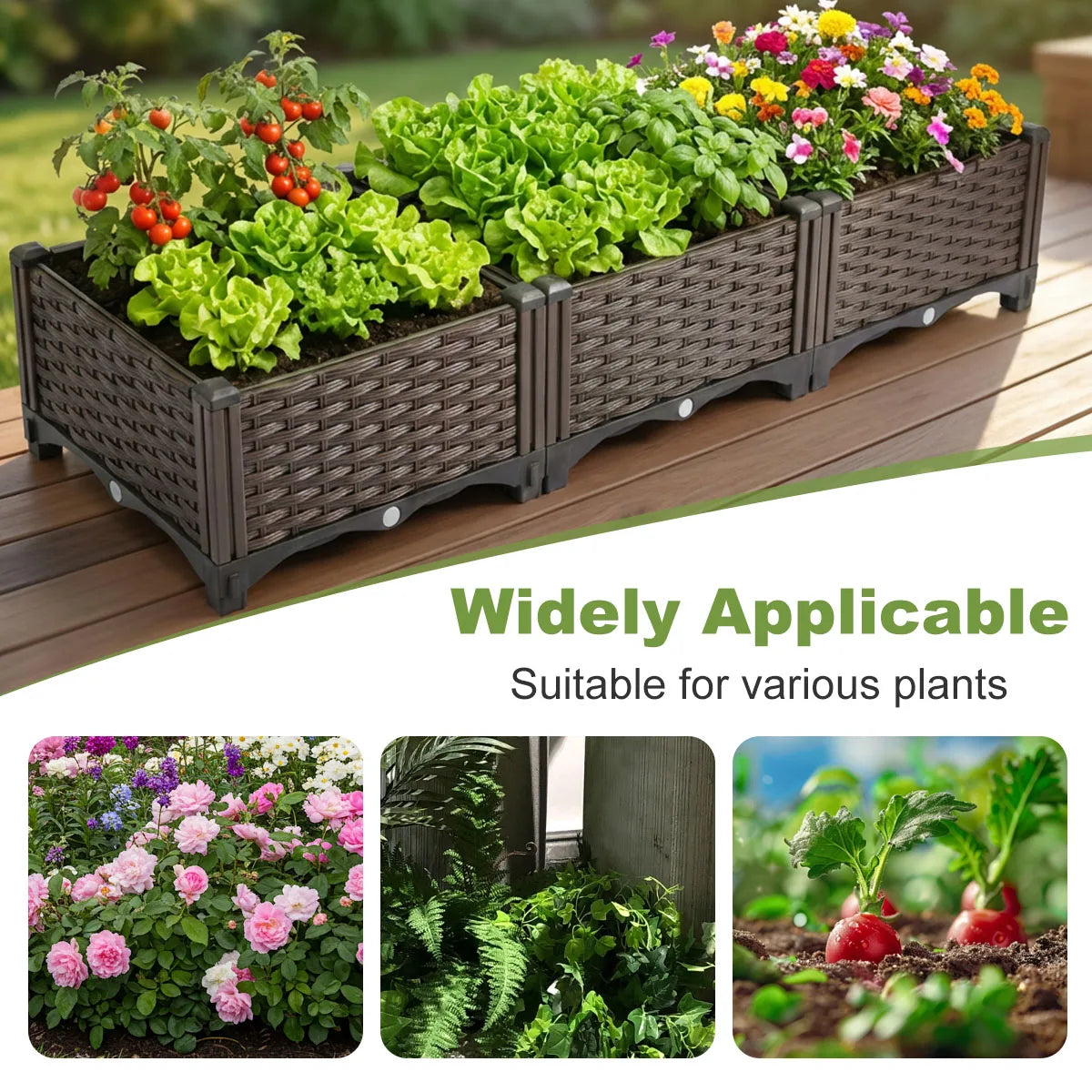 Rectangular Raised Garden Bed Kit Outdoor Plastic Planter For Vegetables
