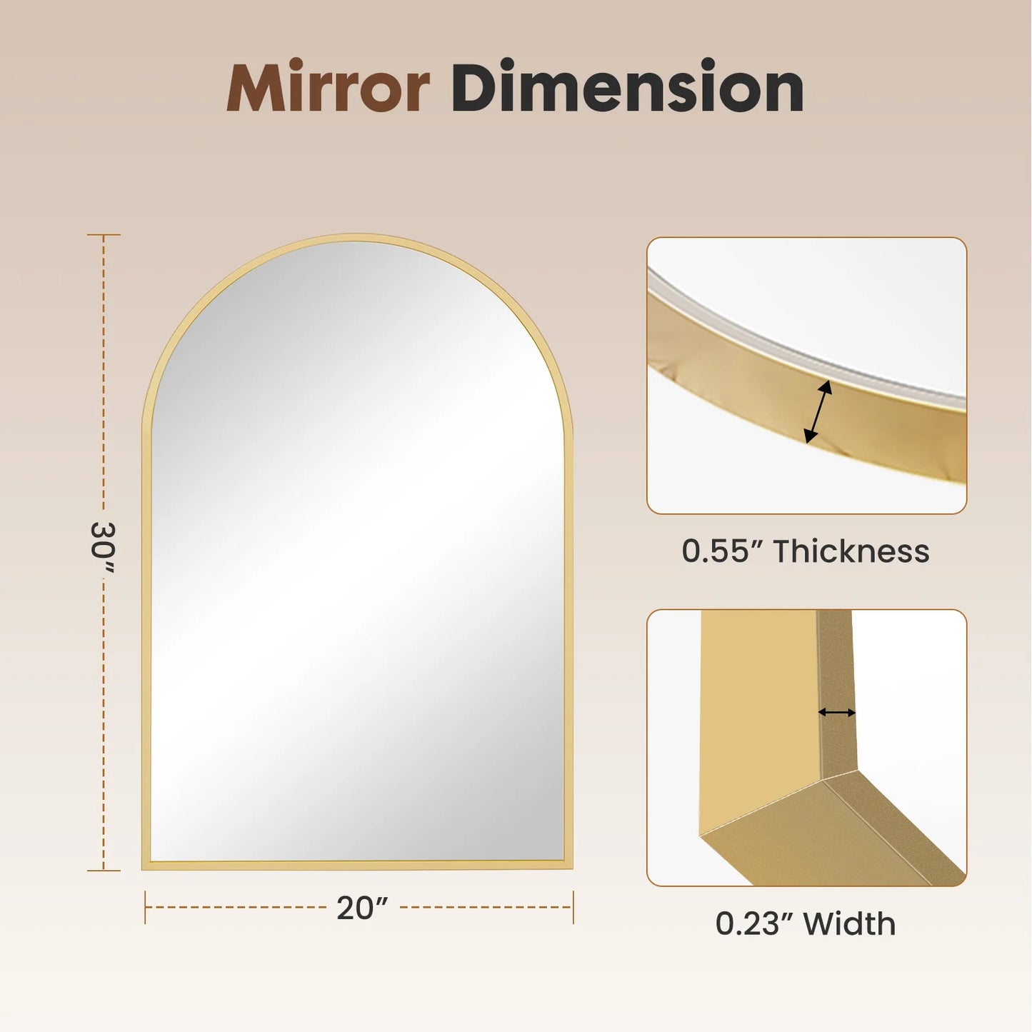 JHK Arched Metal Framed Bathroom Mirror Wall Hanging Decor