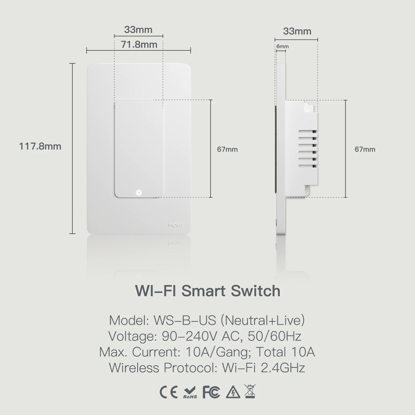 MOES Tuya Wi Fi Smart Light Switch US Alexa Google Home Compatible