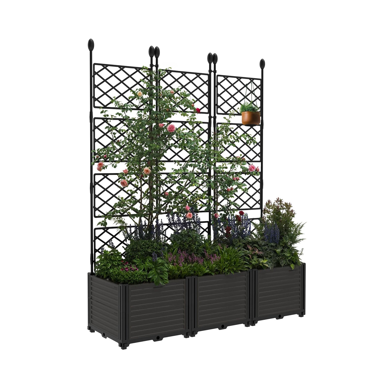 HiMISS Planter Box With Trellis Raised Garden Bed For Climbing Plants Outdoor