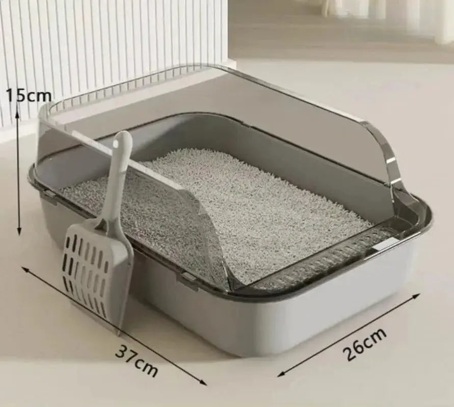 Semi-Enclosed Cat Litter Box With High Sides For Indoor Use