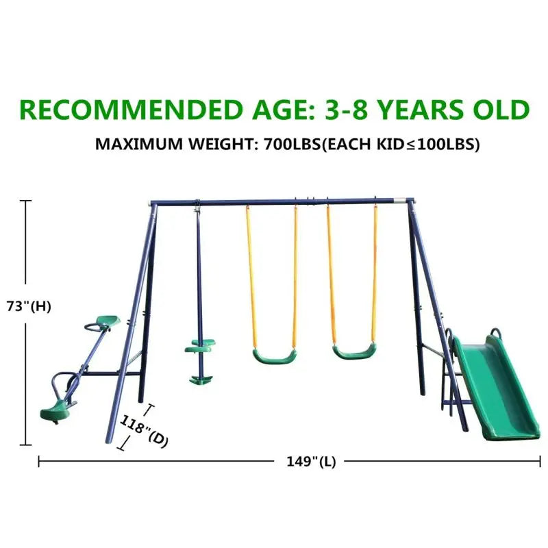 Metal Swing Set For Kids Outdoor Heavy Duty Frame With Double Swings