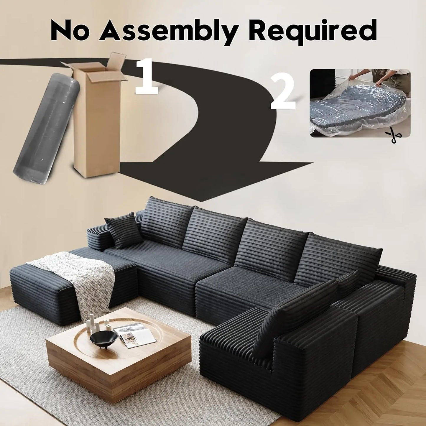 YQXH Cloud Style Sectional Sofa With Corduroy Memory Foam Cushions