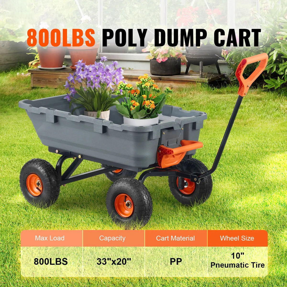 Heavy Duty Steel Garden Dump Cart With Poly Side Handles