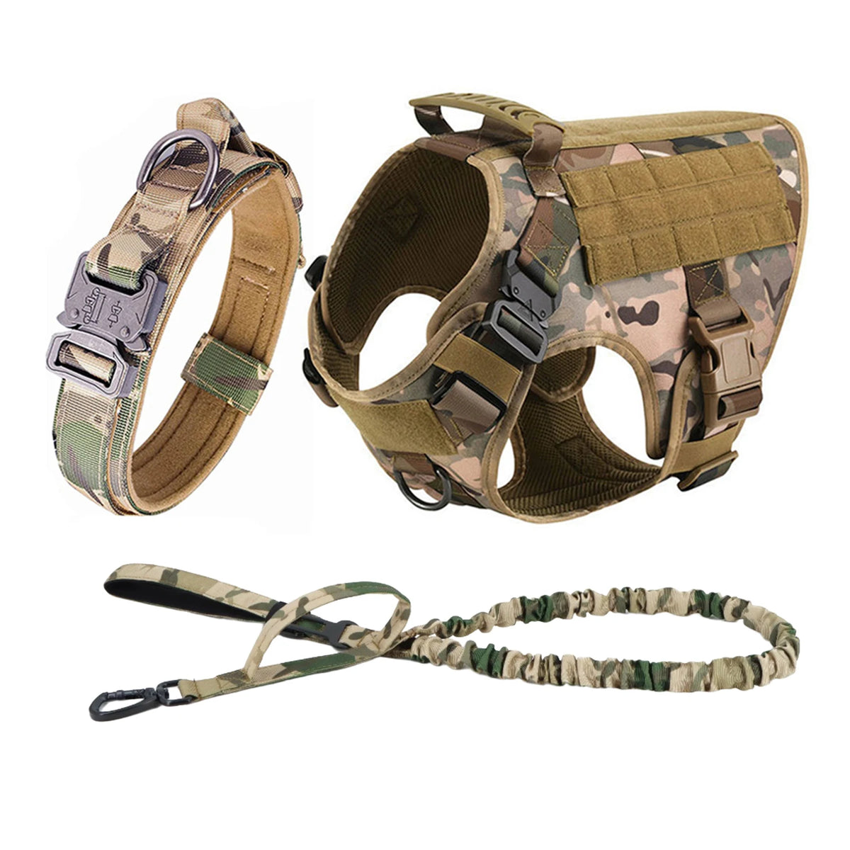 Tactical Nylon Dog Harness Collar With Molle Pouches For Large Pets