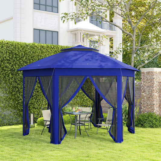 Pop Up Gazebo Hexagonal Canopy Shelter With Zippered Mesh Netting