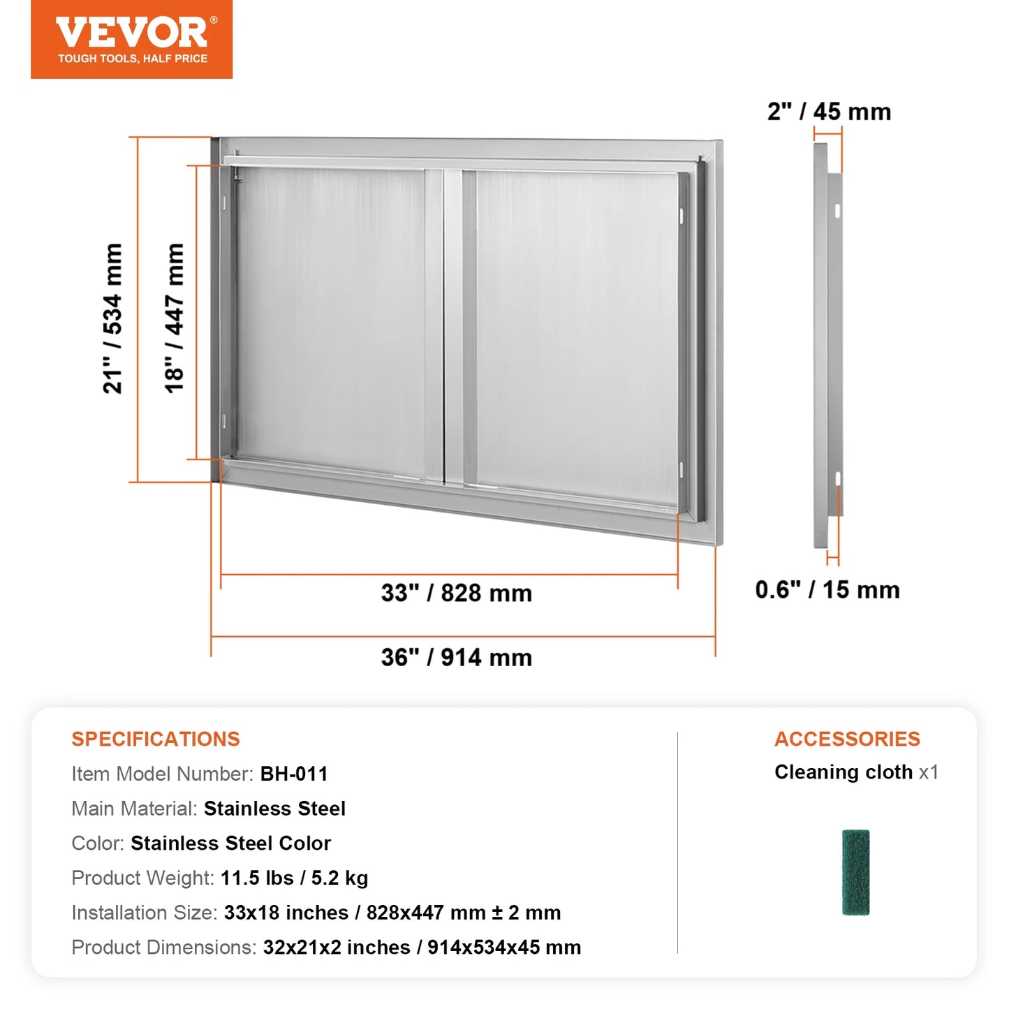 Stainless Steel BBQ Access Door Flush Mount For Outdoor Kitchen