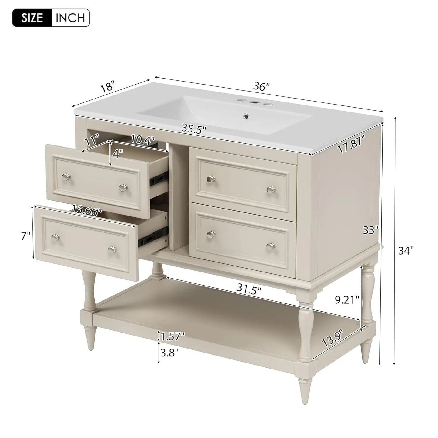 Farmhouse Bathroom Vanity With Sink And Four Drawers