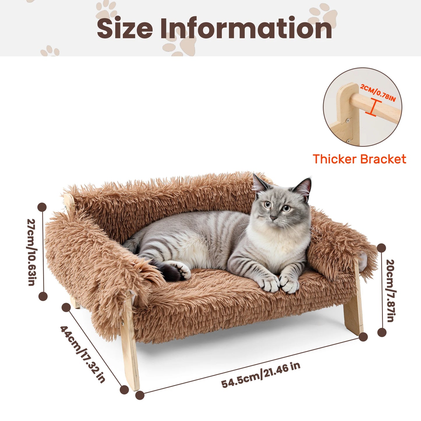Raised Wooden Leg Cat Bed Plush Sofa For Indoor Cats