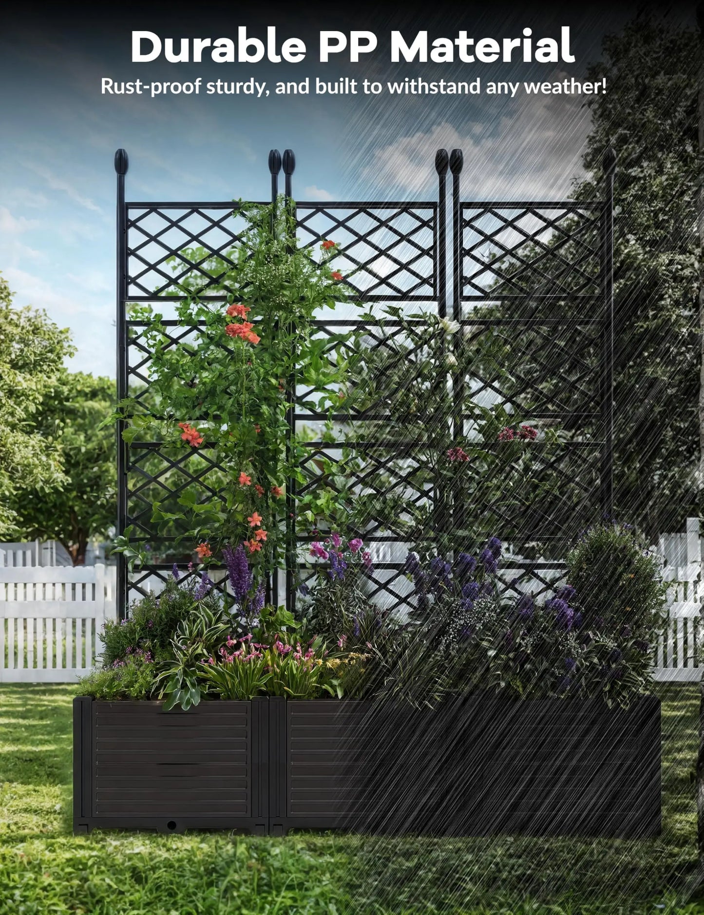 HiMISS Planter Box With Trellis Raised Garden Bed For Climbing Plants Outdoor