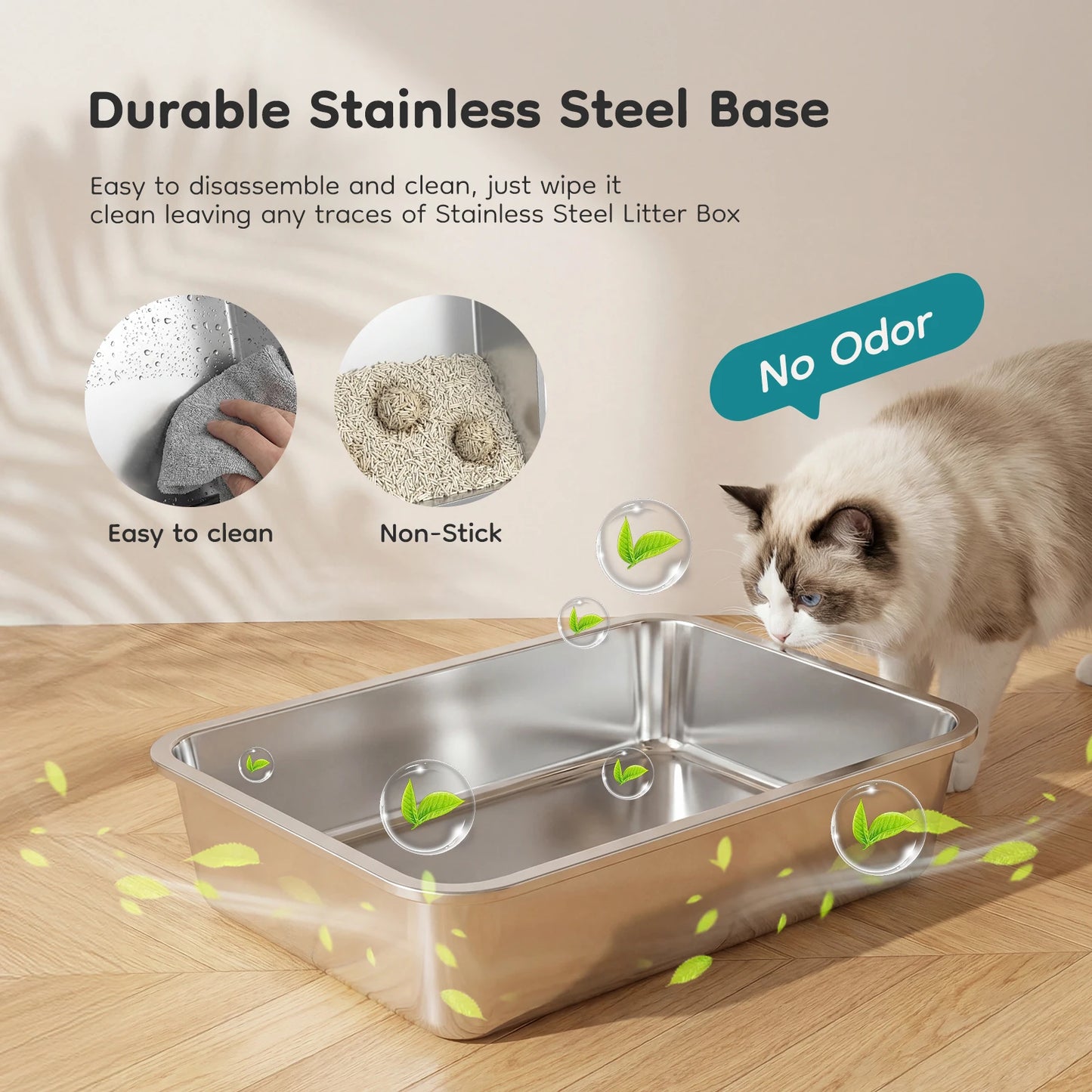 Stainless Steel Cat Litter Box Fully Enclosed For Large Cats Scoop And Mat