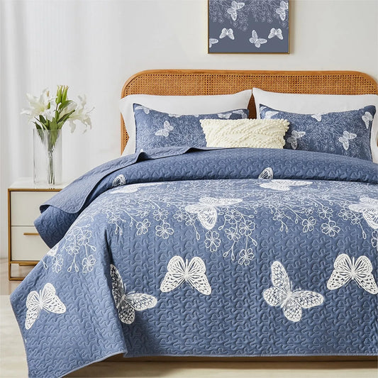 Butterfly Botanical Quilt Set 3 Piece Bedding For Summer