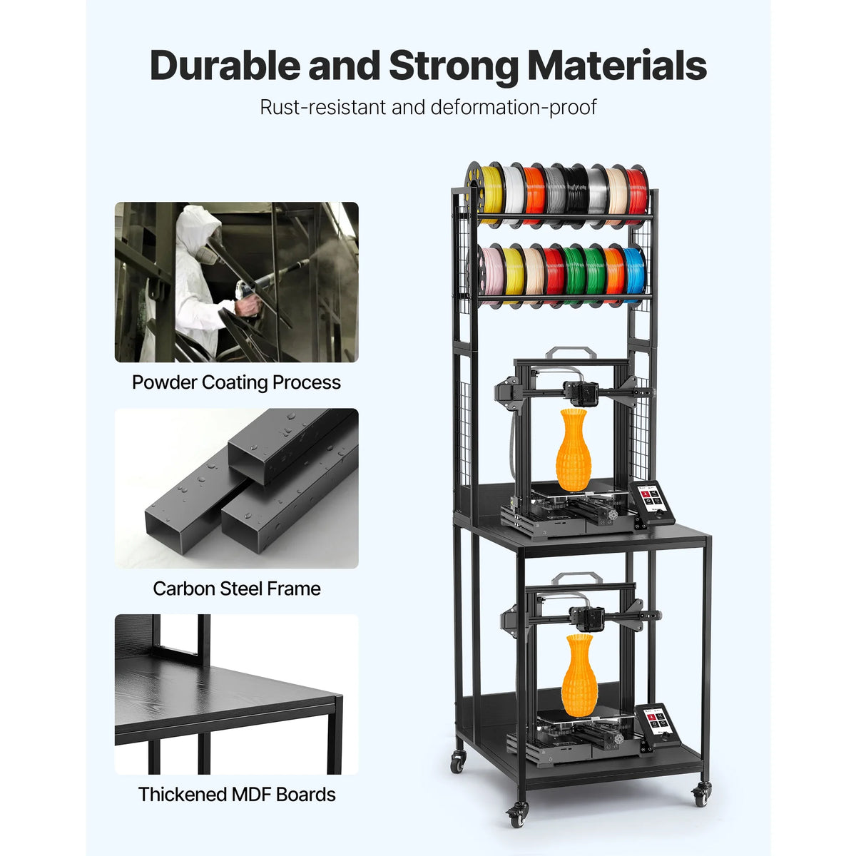 SucceBuy 4 Tier 3D Printer Filament Storage Rack Wheels Cart
