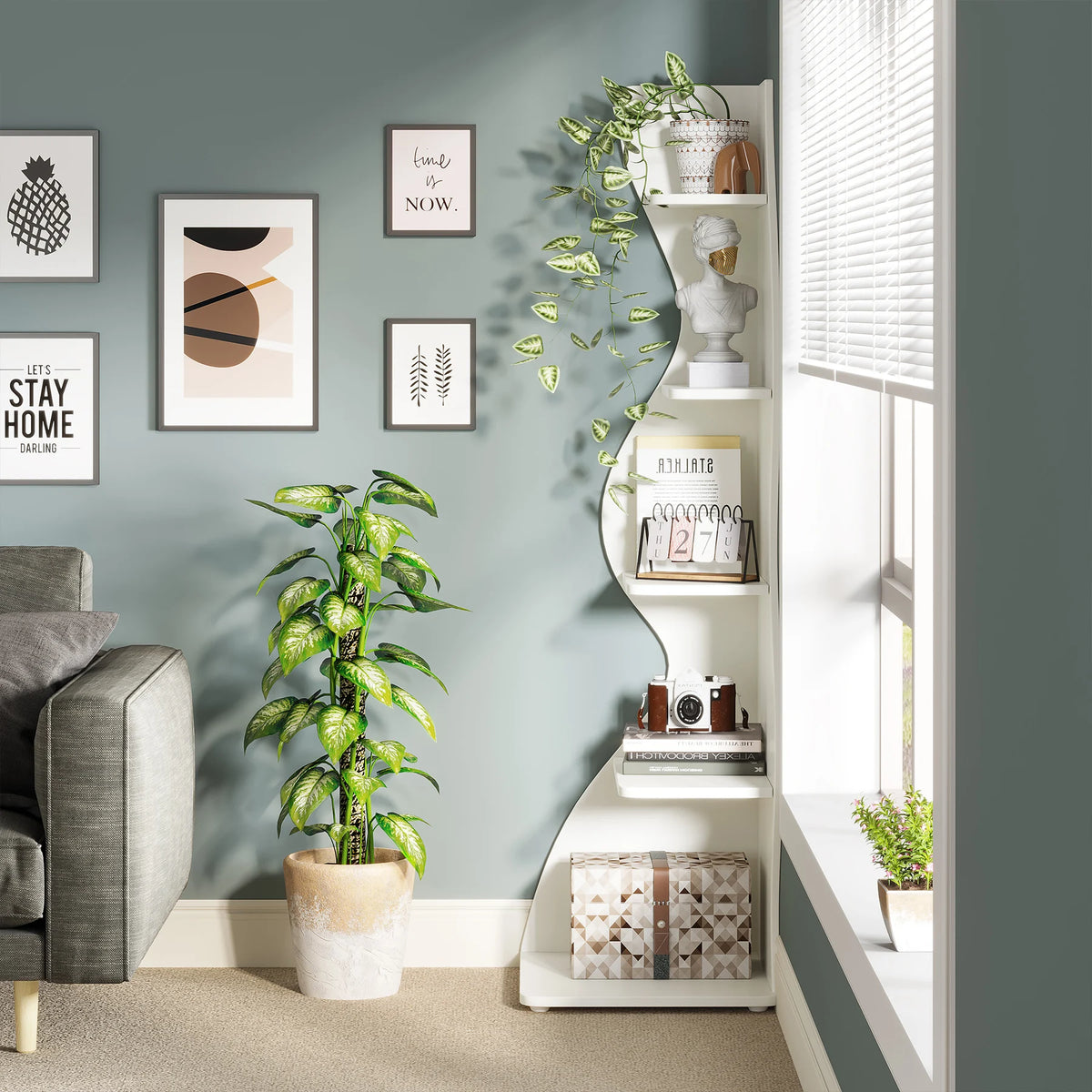 Tribesigns Modern Wooden Corner Bookshelf For Home Office Storage