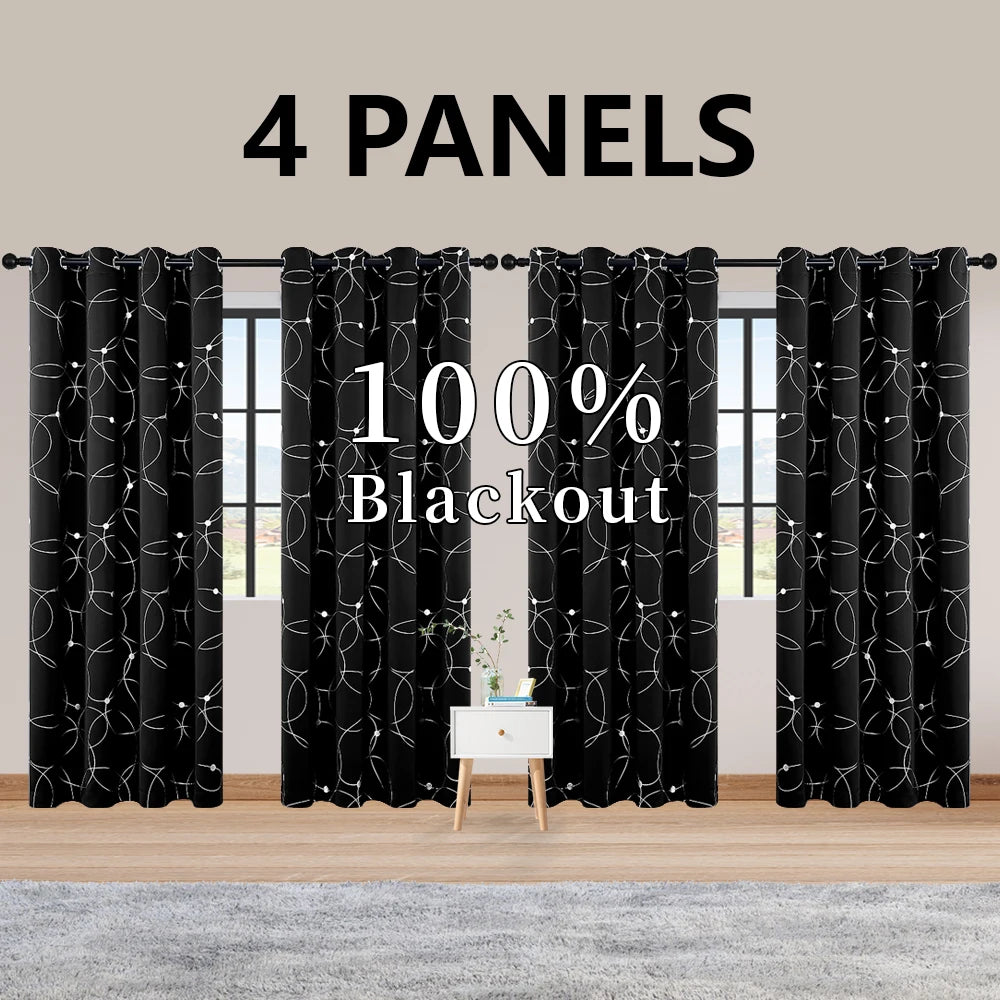 Blackout Curtains Thermal Insulated Room Darkening Foil Circle Dots Bedroom