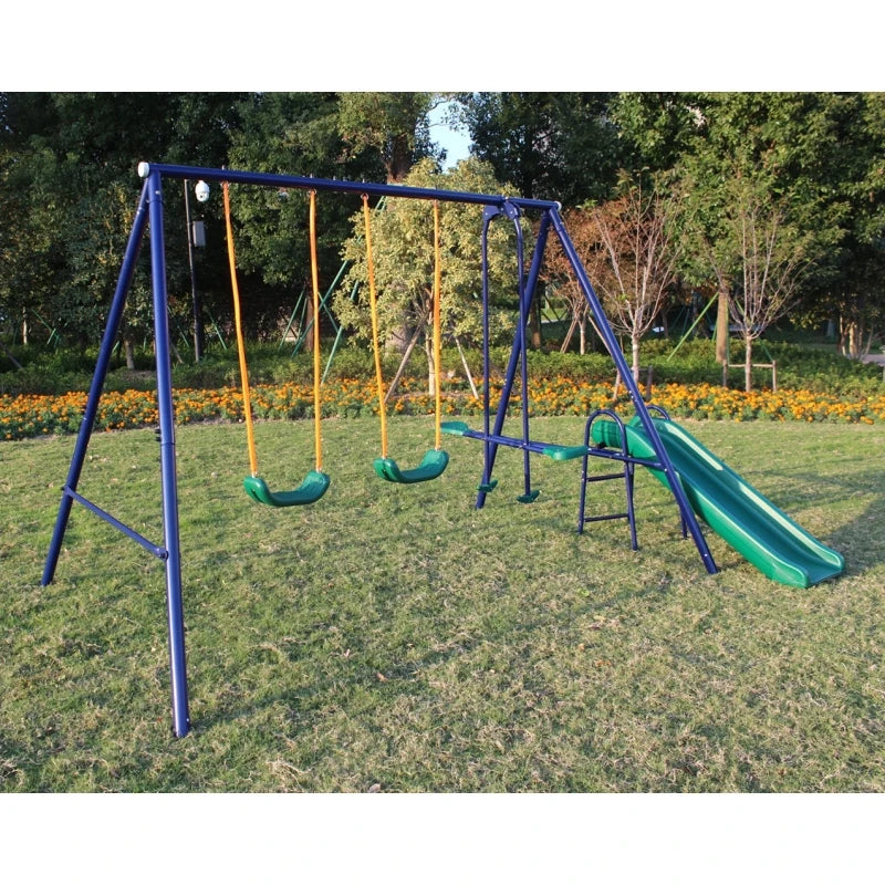 Metal Swing Set For Kids Outdoor Heavy Duty Frame With Double Swings