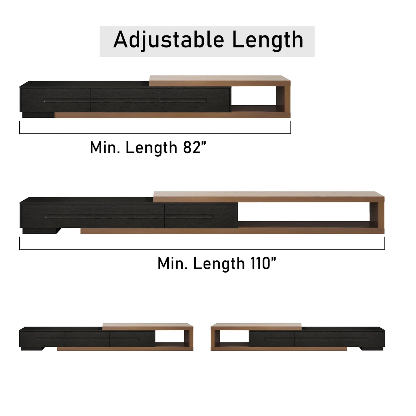 QiaoShiRen Extendable TV Stand With Open Storage And Three Drawers