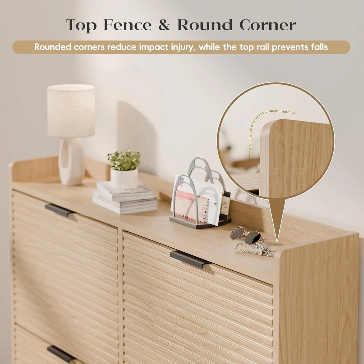 Entryway Fluted Shoe Storage Cabinet With Flip Drawers