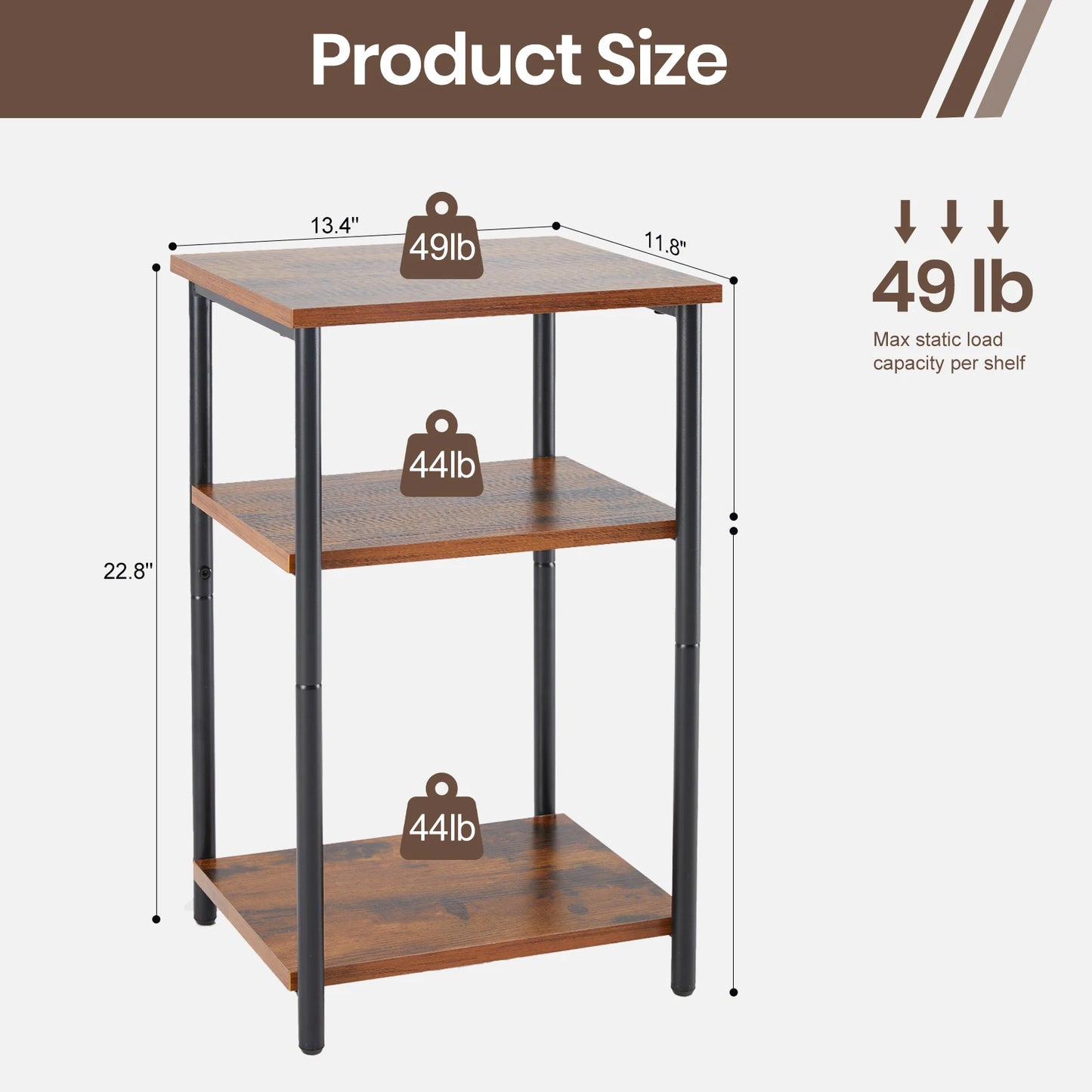 JHK 2 to 3 Tier End Table Featuring Adjustable Feet