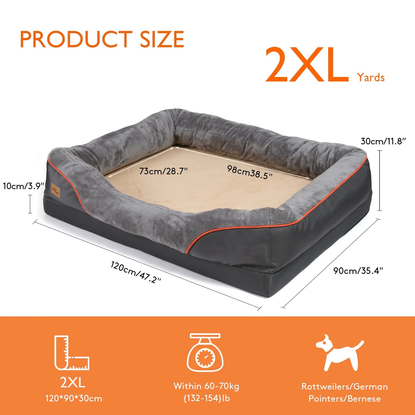 BINGOPAW Large Dog Bed With Removable Washable Waterproof Fleece Cover