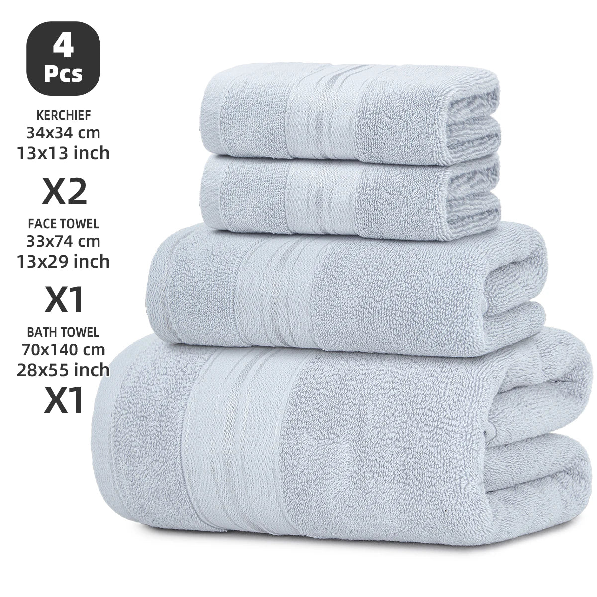 Luxury Cotton 4 Piece Bath Towel Set With Washcloths