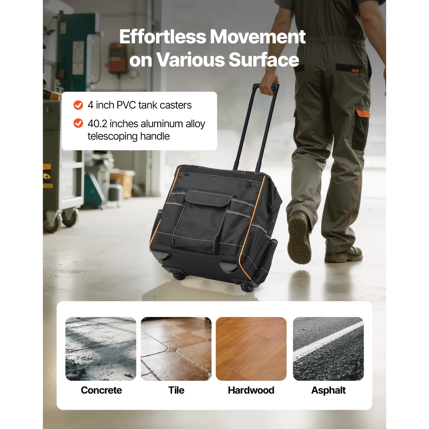 SucceBuy Durable Rolling Tool Bag With Telescoping Handle And Pockets